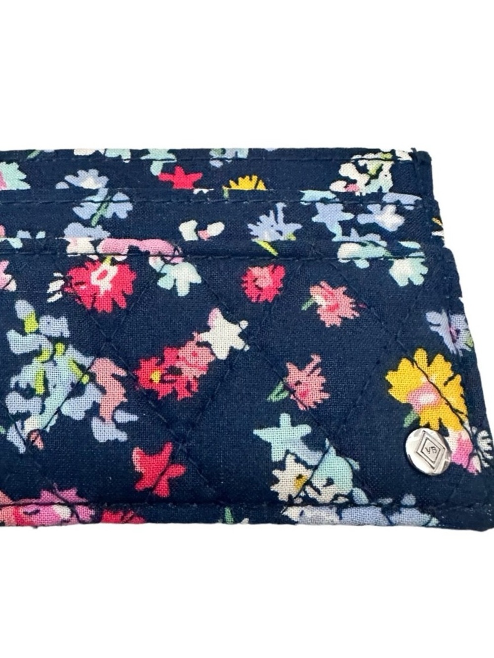 Vera Bradley Scattered Wildflowers Card Case-quilted-floral blues red yellow